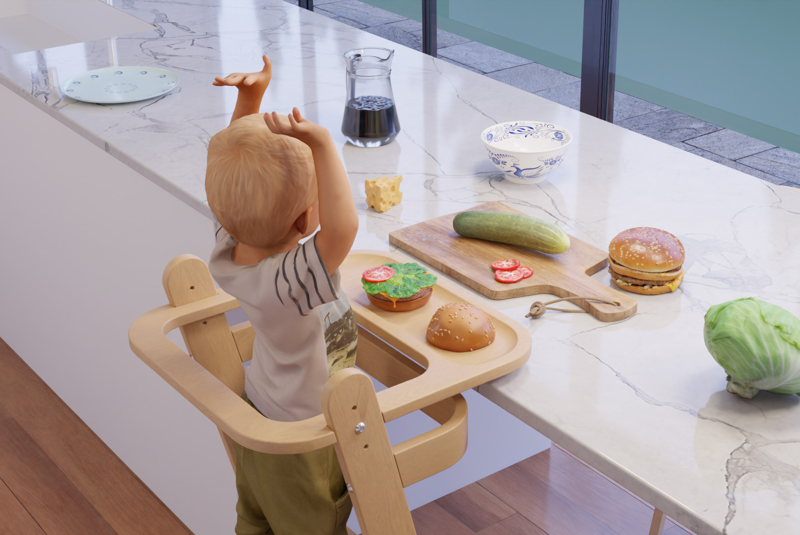 Close up of child in learning tower