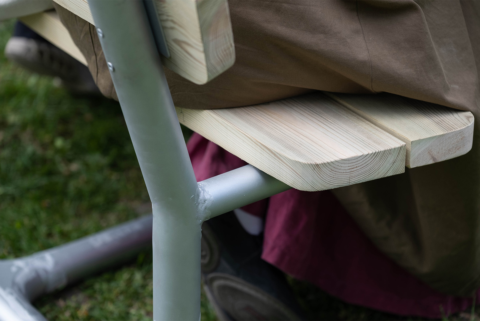 Close up of bench joints