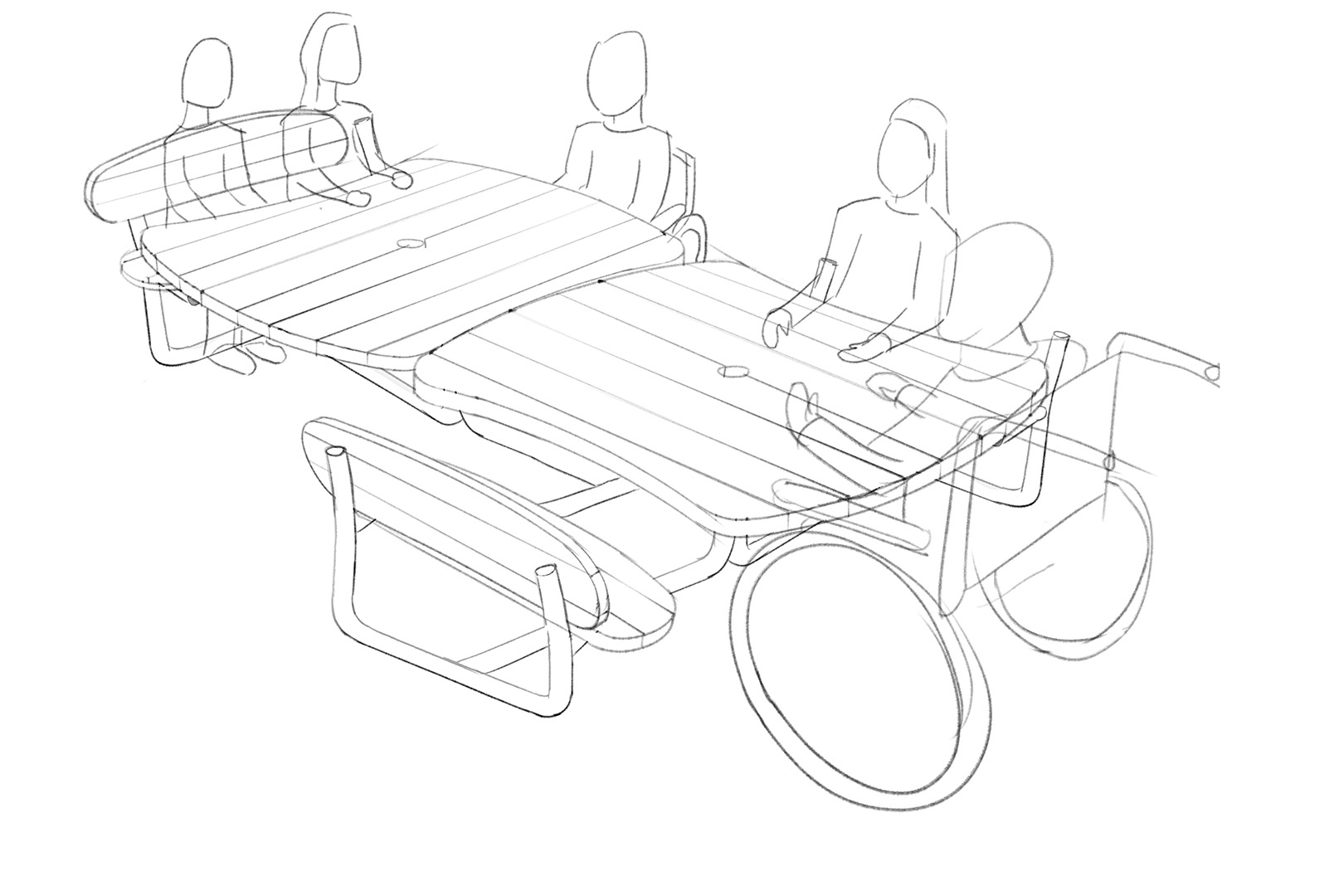 Concept frawing of two picnic tables