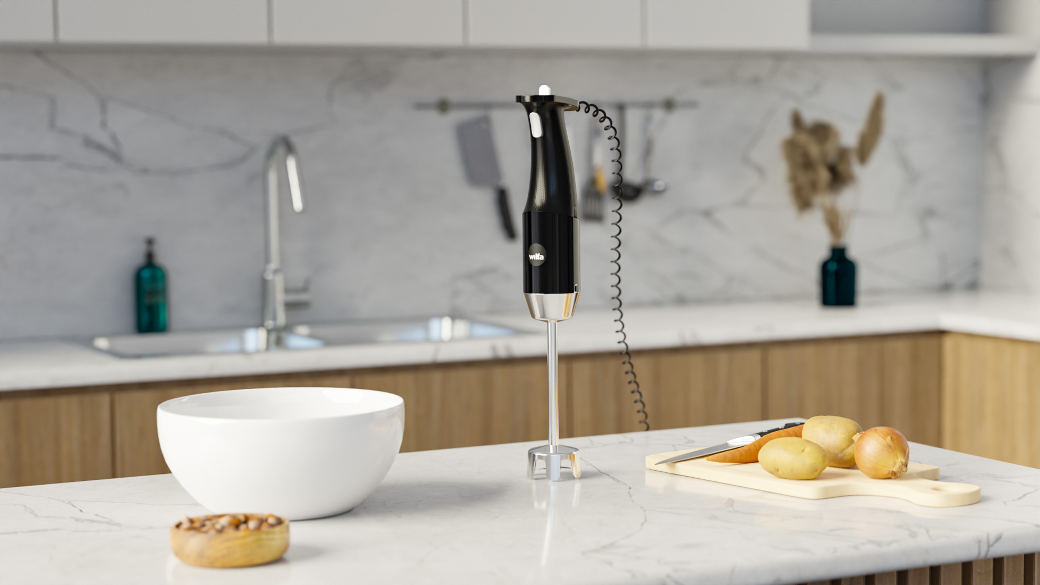 Immersion blender in a kitchen